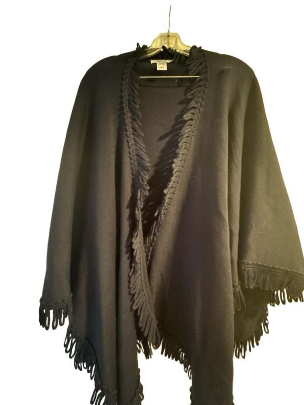 Coldwater Creek Navy Blue Knit Cape Poncho Shawl with Looped Fringe Trim